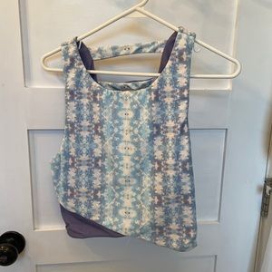 Wolven Threads blue and purple yoga bra top.